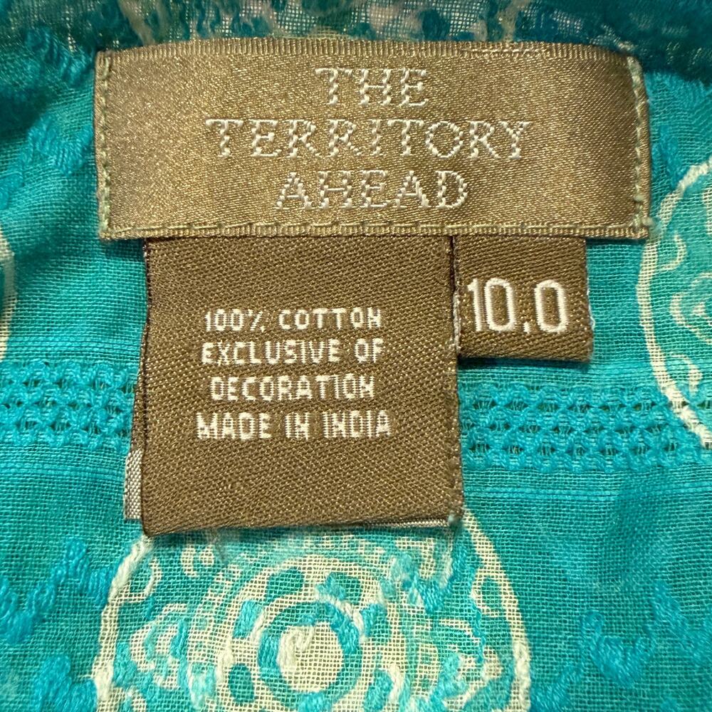 The Territory Ahead 10 Cotton A-Line Midi Skirt Blue Green Festival Boho Hippie - Picture 4 of 6